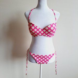 VDP Women's Italian Pink Green Polka Dot Bikini Swimsuit